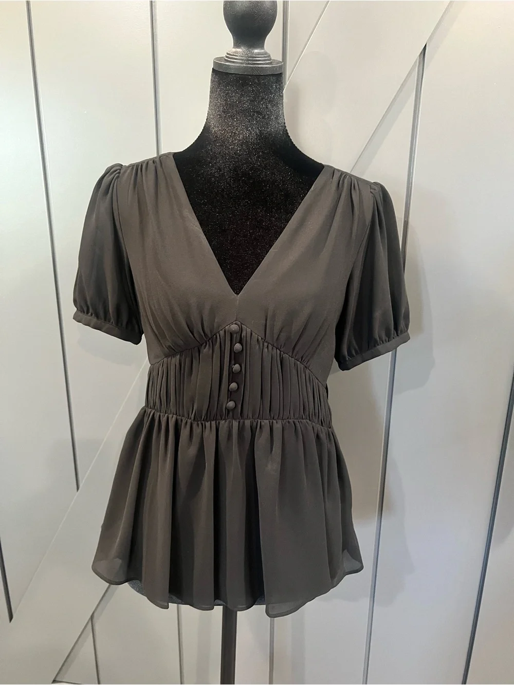 Michael Kors Charcoal V-Neck Peplum Blouse